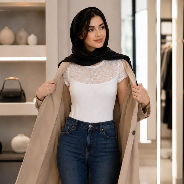 بلوز زنانه اوزکان با بالاتنه توری | سیاه و سفید | کد Oz-7371